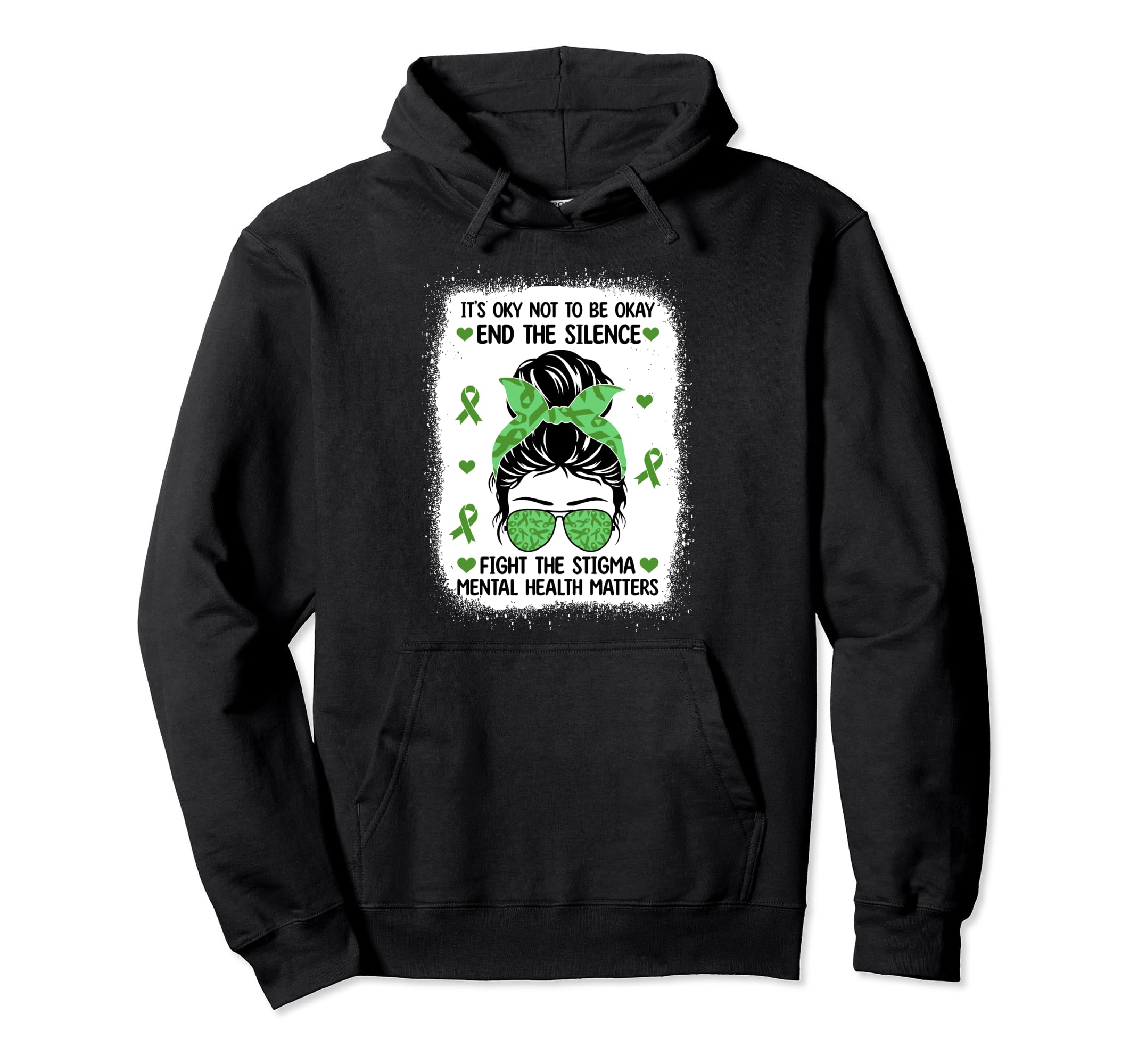 Mental Health Matters Messy Bun Mental Hoodie - Custom Art Print Unisex - T-Shirt, Sweatshirt, Hoodie