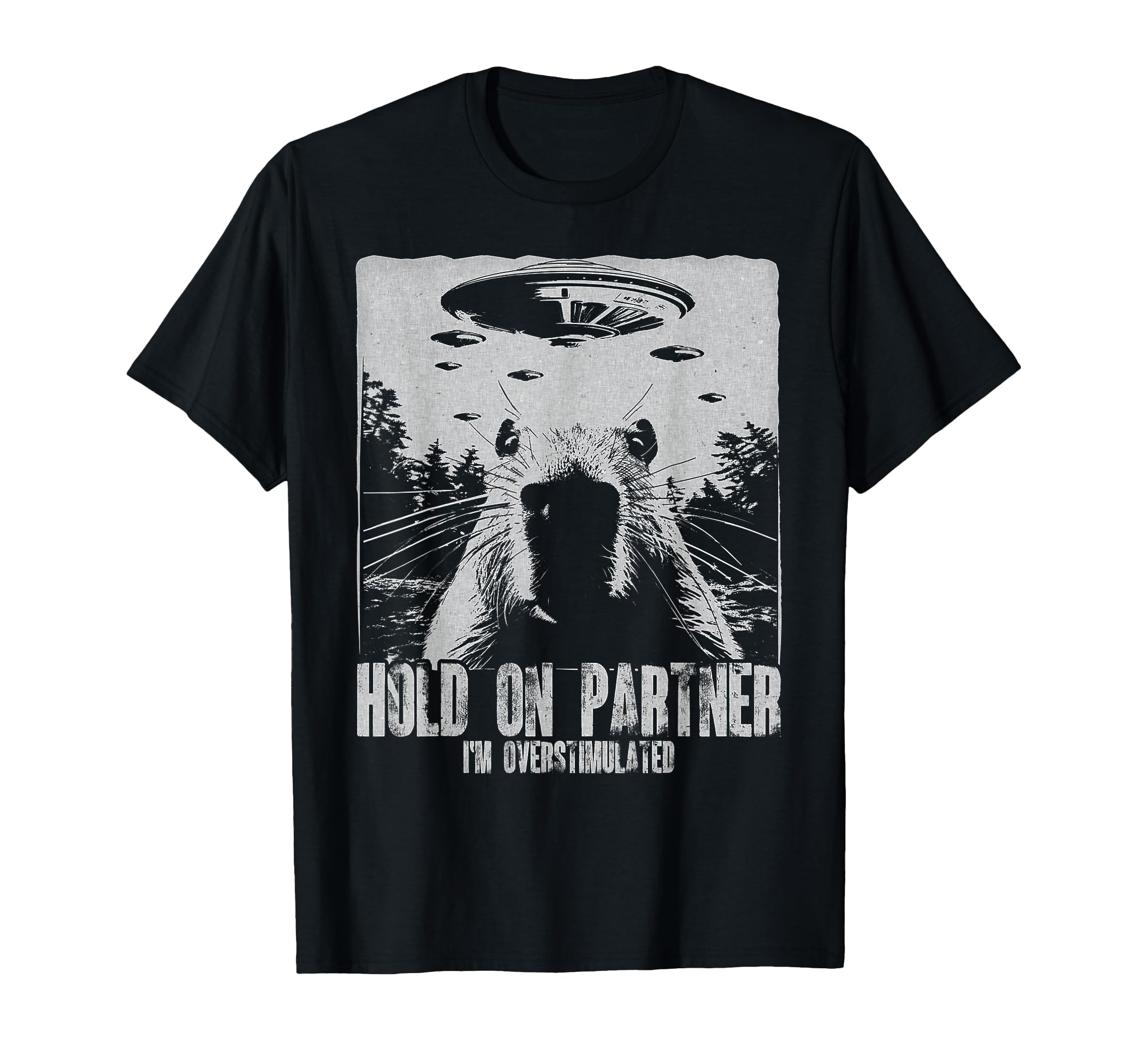 Hold Partner Im Overstimulated Capybara T-Shirt - Novelty Apparel Unisex - T-Shirt, Sweatshirt, Hoodie