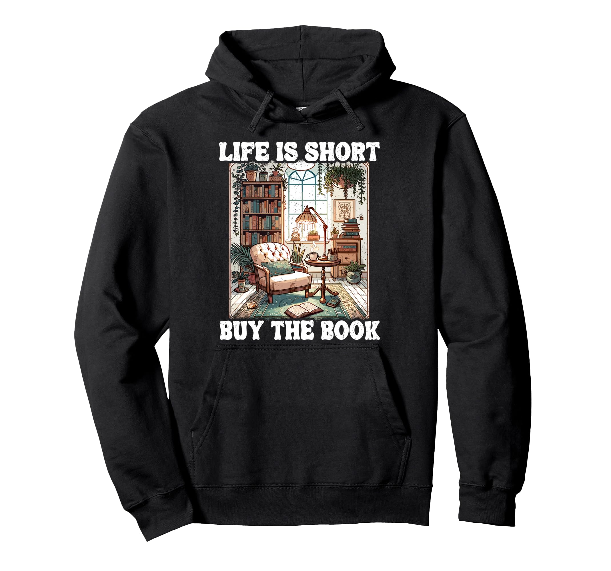 Life Is Short Buy Book Lover Book Shelf Hoodie - Aesthetic Graphic Unisex - T-Shirt, Sweatshirt, Hoodie