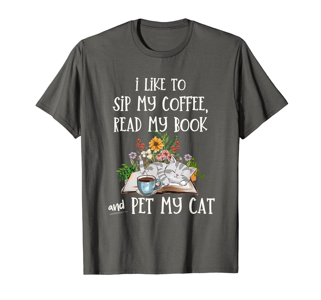 Adorable Books Coffee And Cats Cat T-Shirt - Novelty Apparel for Adults - T-Shirt, Sweatshirt, Hoodie