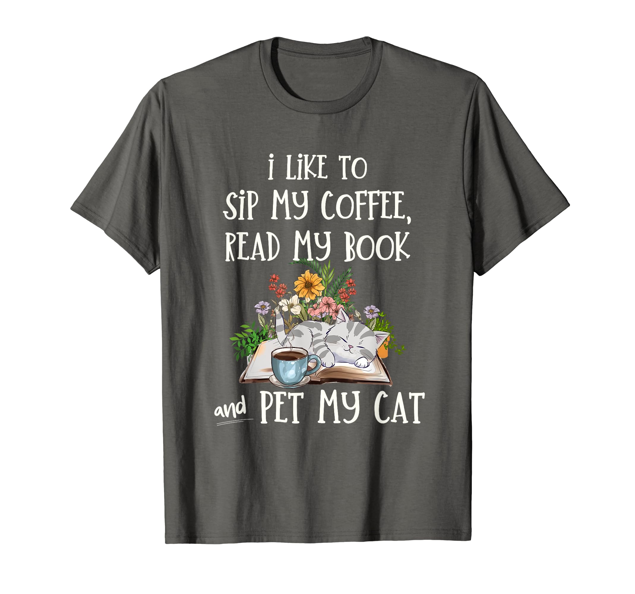 Adorable Books Coffee And Cats Cat T-Shirt - Novelty Apparel for Adults - T-Shirt, Sweatshirt, Hoodie