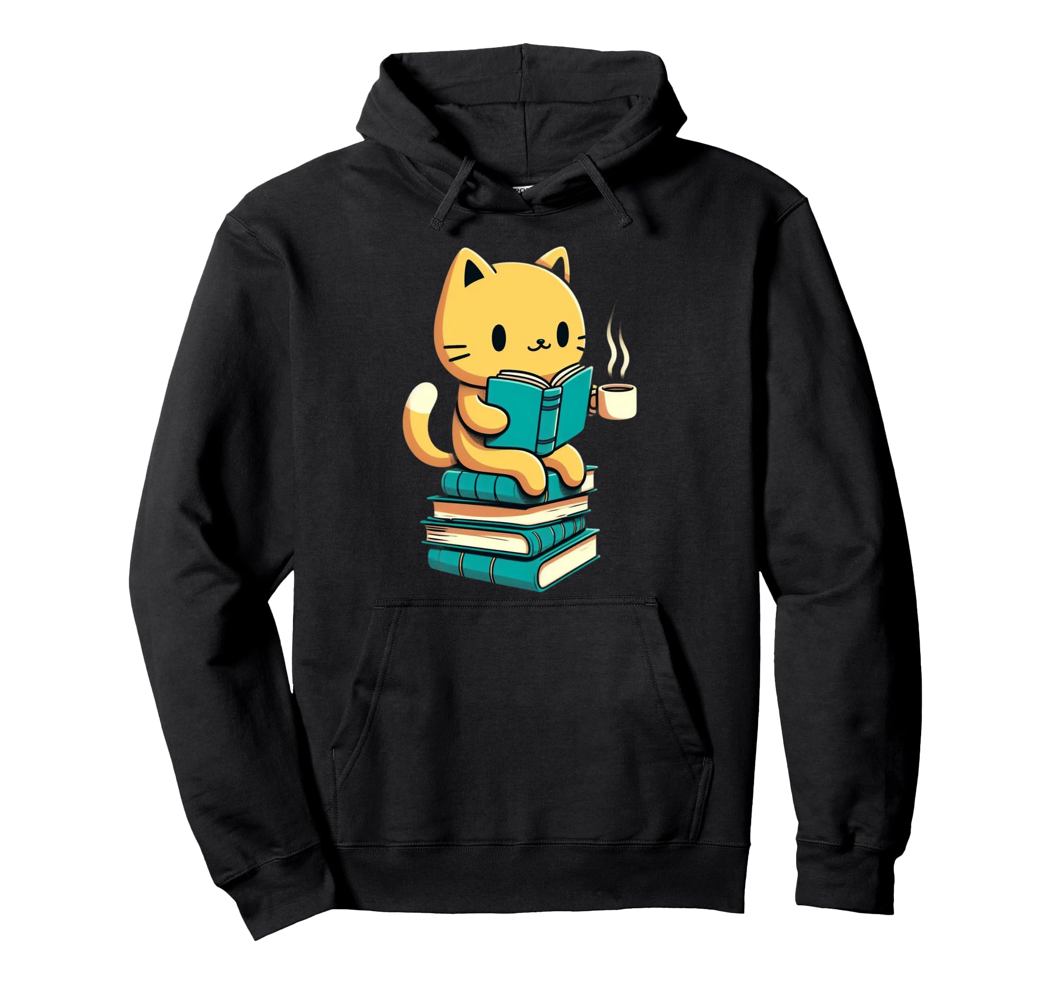 Cat Reading Book And Drink Coffee Hoodie - Fun Novelty Design Men Women - T-Shirt, Sweatshirt, Hoodie