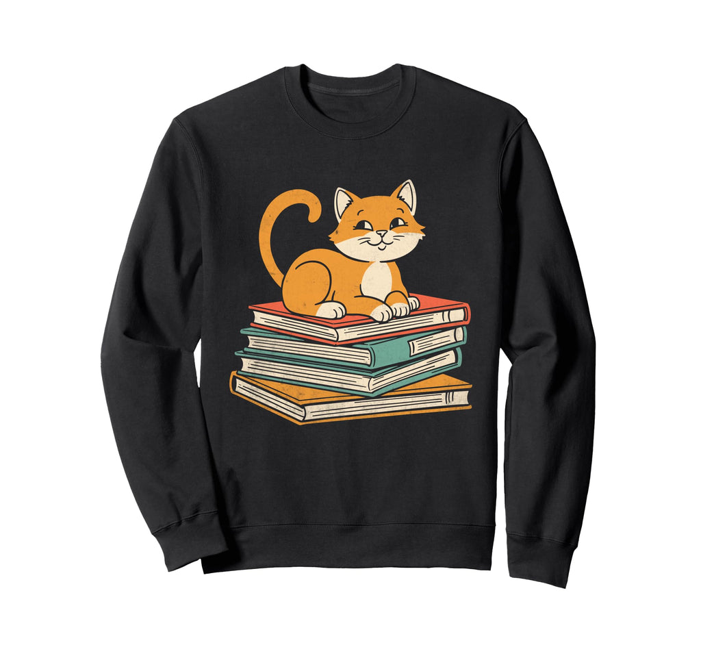 Cat Book Lover Reading Bookworm Reader Sweatshirt - Graphic Print Unisex - T-Shirt, Sweatshirt, Hoodie