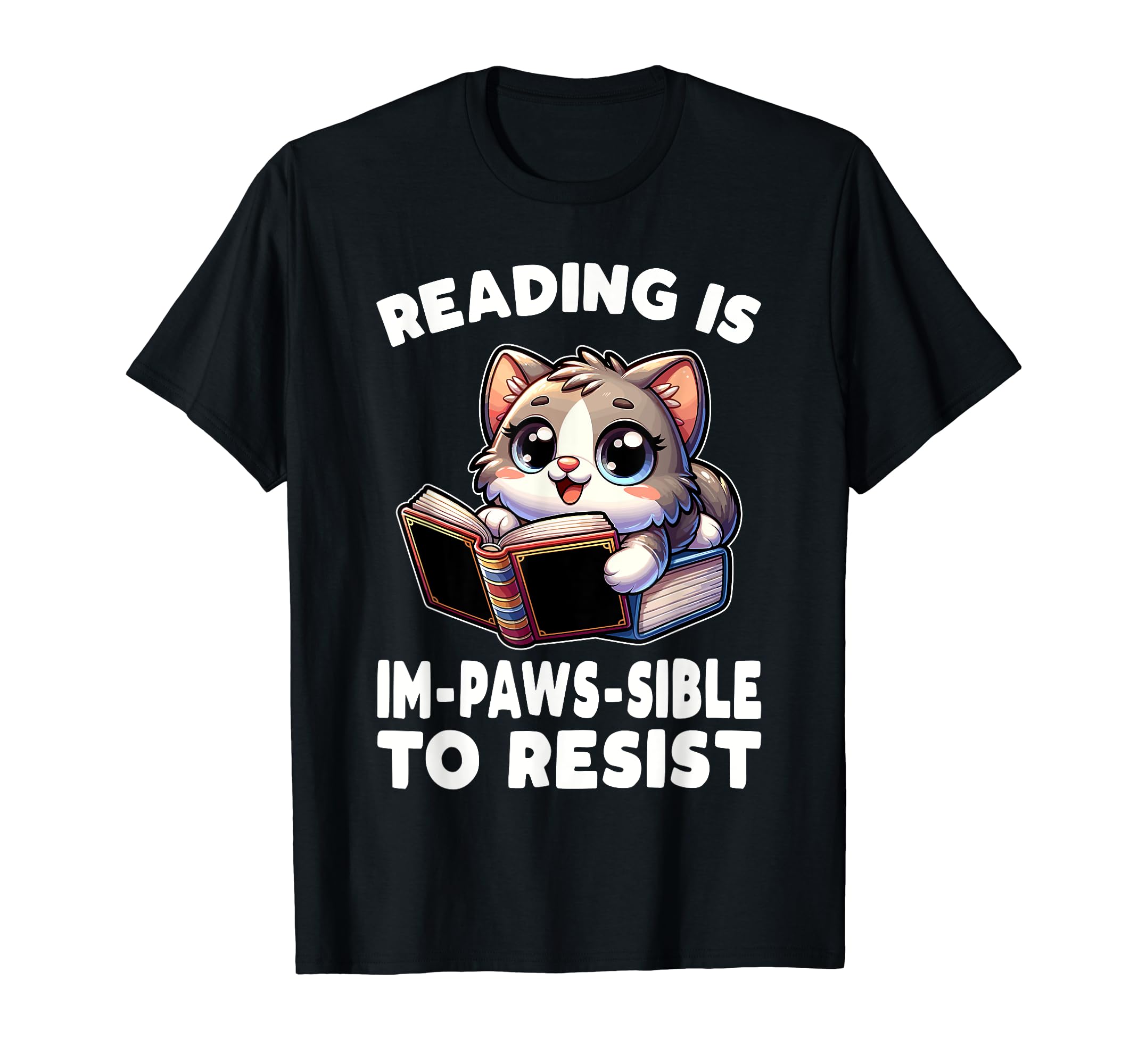 Reading Book Cat Library Reading T-Shirt - Minimalist Print for Adults - T-Shirt, Sweatshirt, Hoodie