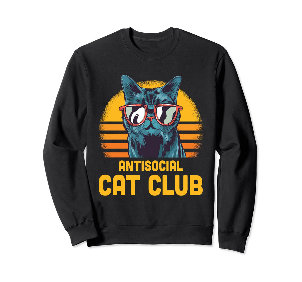 Antisocial Cat Club Introvert Sweatshirt - Fun Novelty Design for Adults - T-Shirt, Sweatshirt, Hoodie