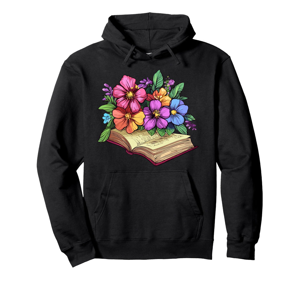 Open Book Wildflowers Bibliophile Hoodie - Minimalist Print Men Women - T-Shirt, Sweatshirt, Hoodie