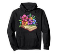 Open Book Wildflowers Bibliophile Hoodie - Minimalist Print Men Women - T-Shirt, Sweatshirt, Hoodie
