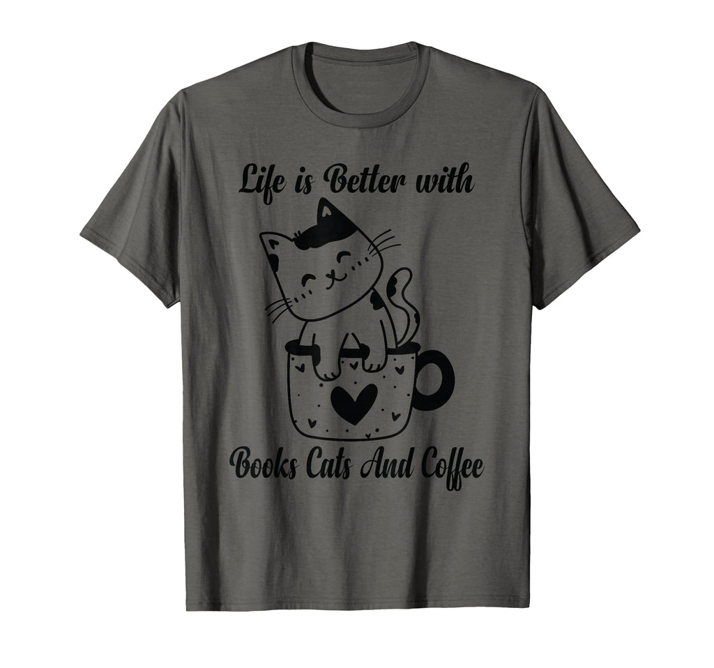 Funny Life Is Better Books Cats And T-Shirt - Minimalist Print Unisex - T-Shirt, Sweatshirt, Hoodie