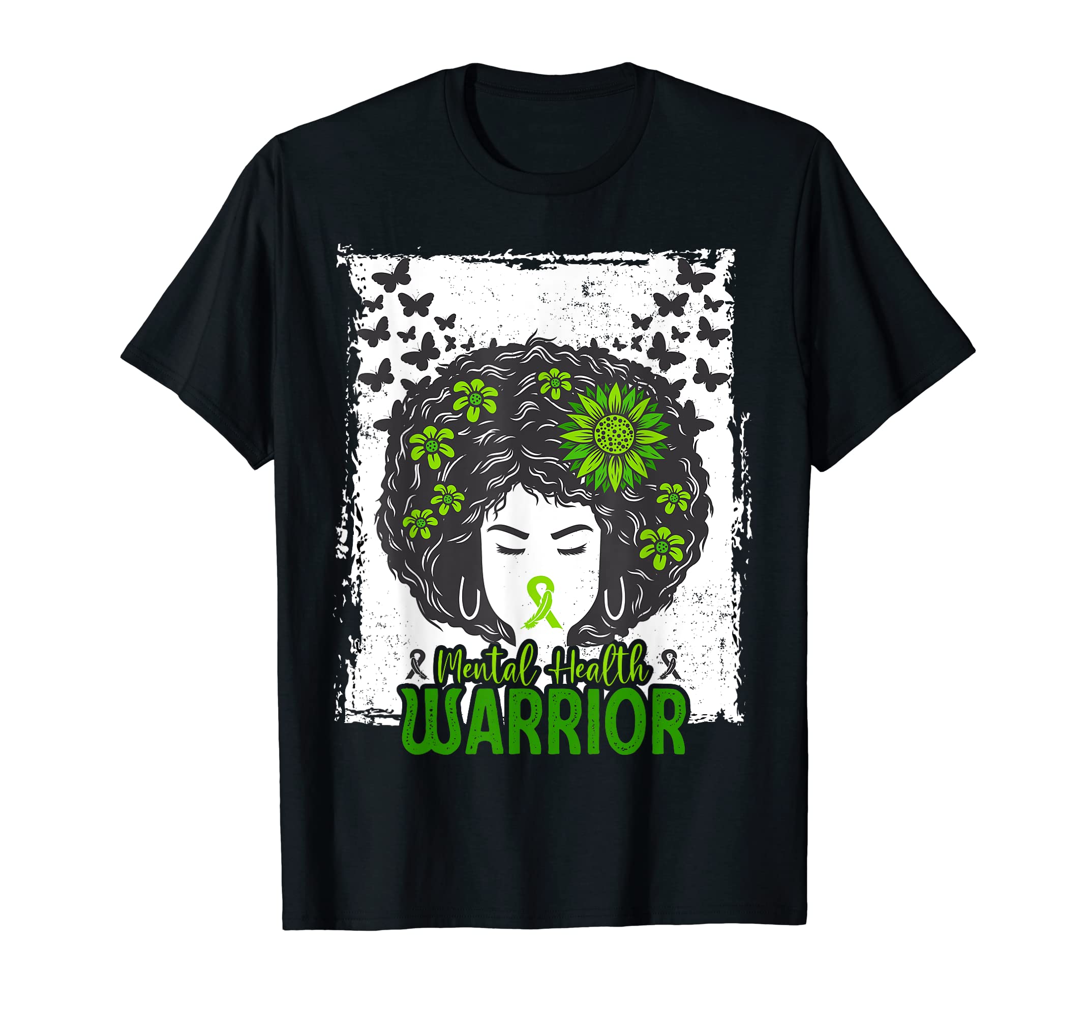 Messy Bun Mental Health Warrior Afro T-Shirt - Aesthetic Graphic Men Women - T-Shirt, Sweatshirt, Hoodie