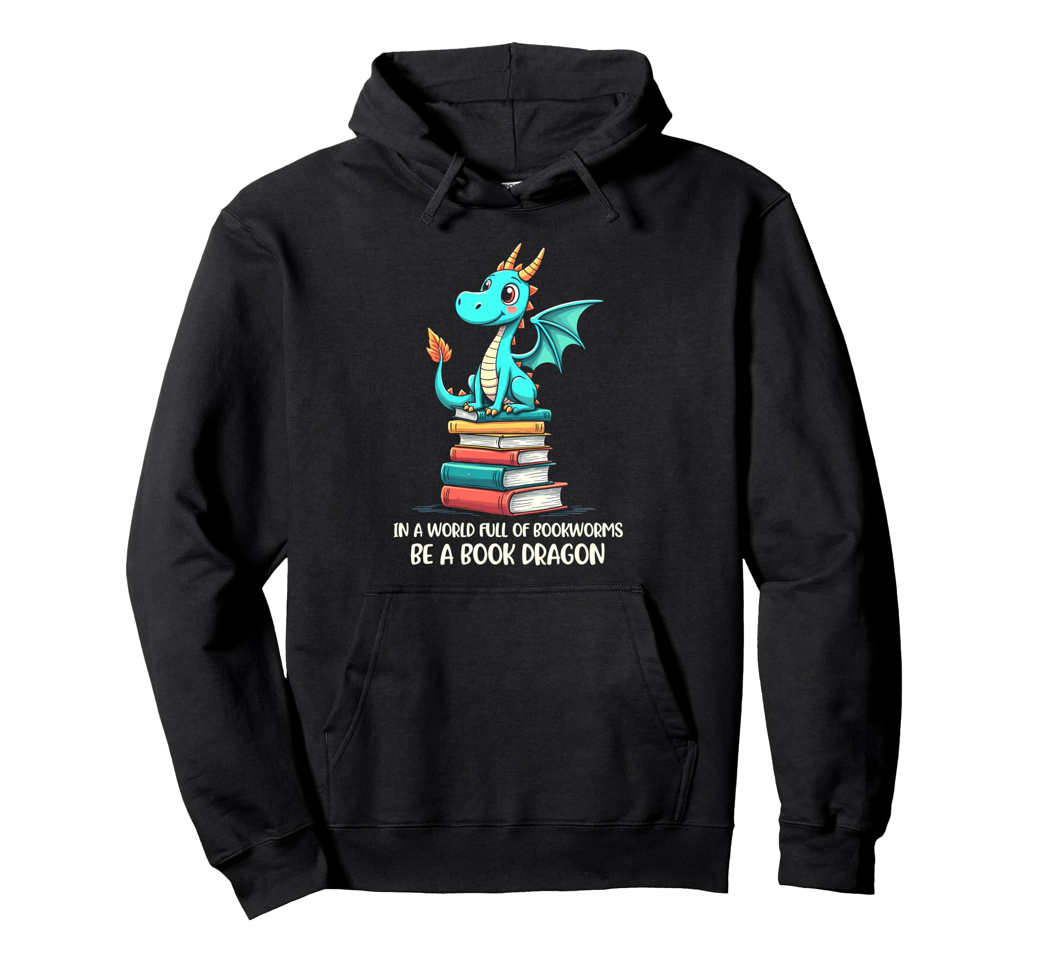 Joyful Dragon Atop Books Encourages Hoodie - Custom Art Print Unisex - T-Shirt, Sweatshirt, Hoodie