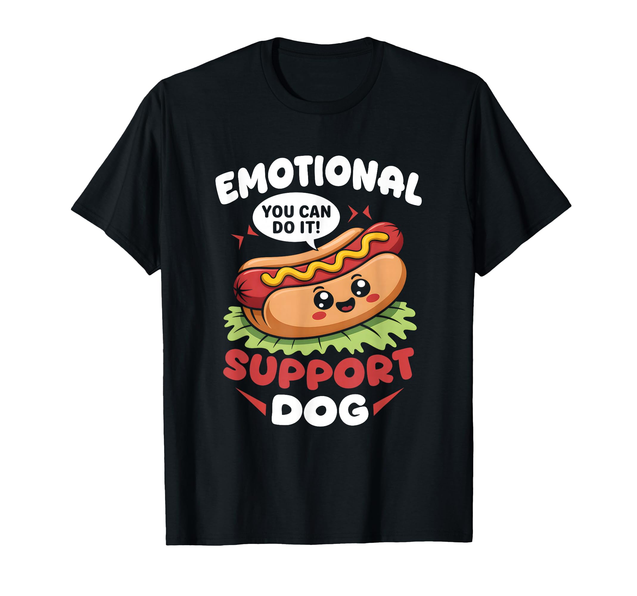 Emotional Support Dog Hot Dog Kawai T-Shirt - Aesthetic Graphic Men Women - T-Shirt, Sweatshirt, Hoodie