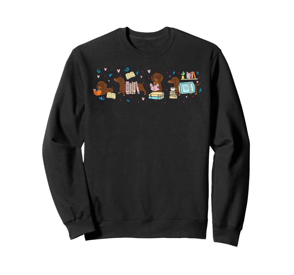 Dachshund Book Reading Wiener Dog Sweatshirt - Minimalist Print for Adults - T-Shirt, Sweatshirt, Hoodie