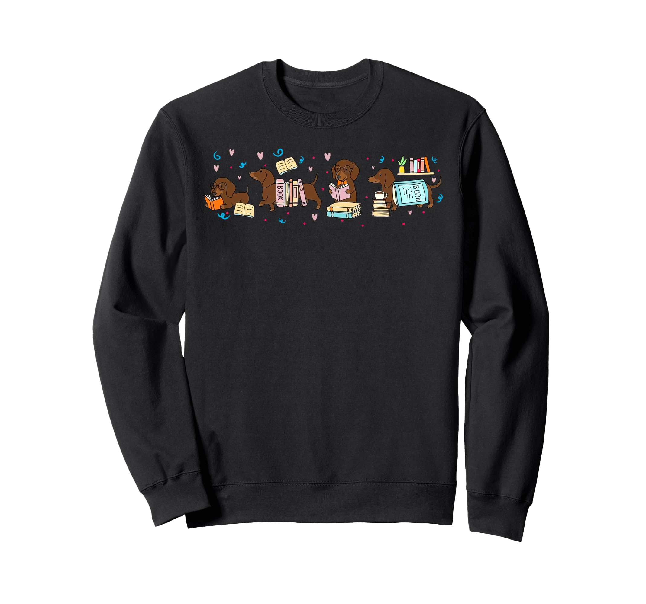 Dachshund Book Reading Wiener Dog Sweatshirt - Minimalist Print for Adults - T-Shirt, Sweatshirt, Hoodie