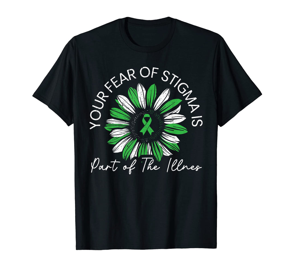 End Stigma Mental Health Green Ribbon T-Shirt - Minimalist Print for Adults - T-Shirt, Sweatshirt, Hoodie