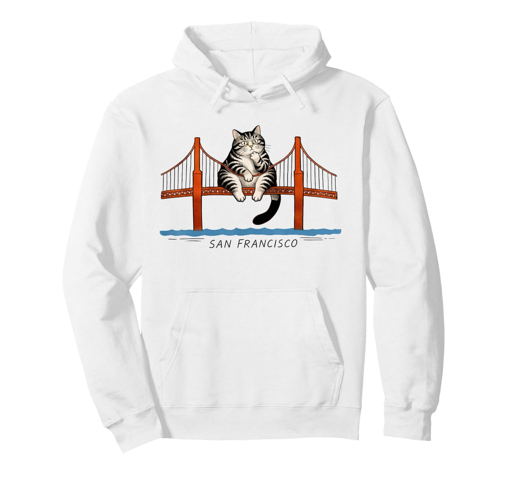 San Francisco Cat Golden Gates Bridge Hoodie - Minimalist Print Unisex - T-Shirt, Sweatshirt, Hoodie