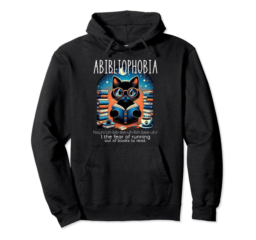 Abibliophobia Funny Cat Reading Hoodie - Minimalist Print Men Women - T-Shirt, Sweatshirt, Hoodie