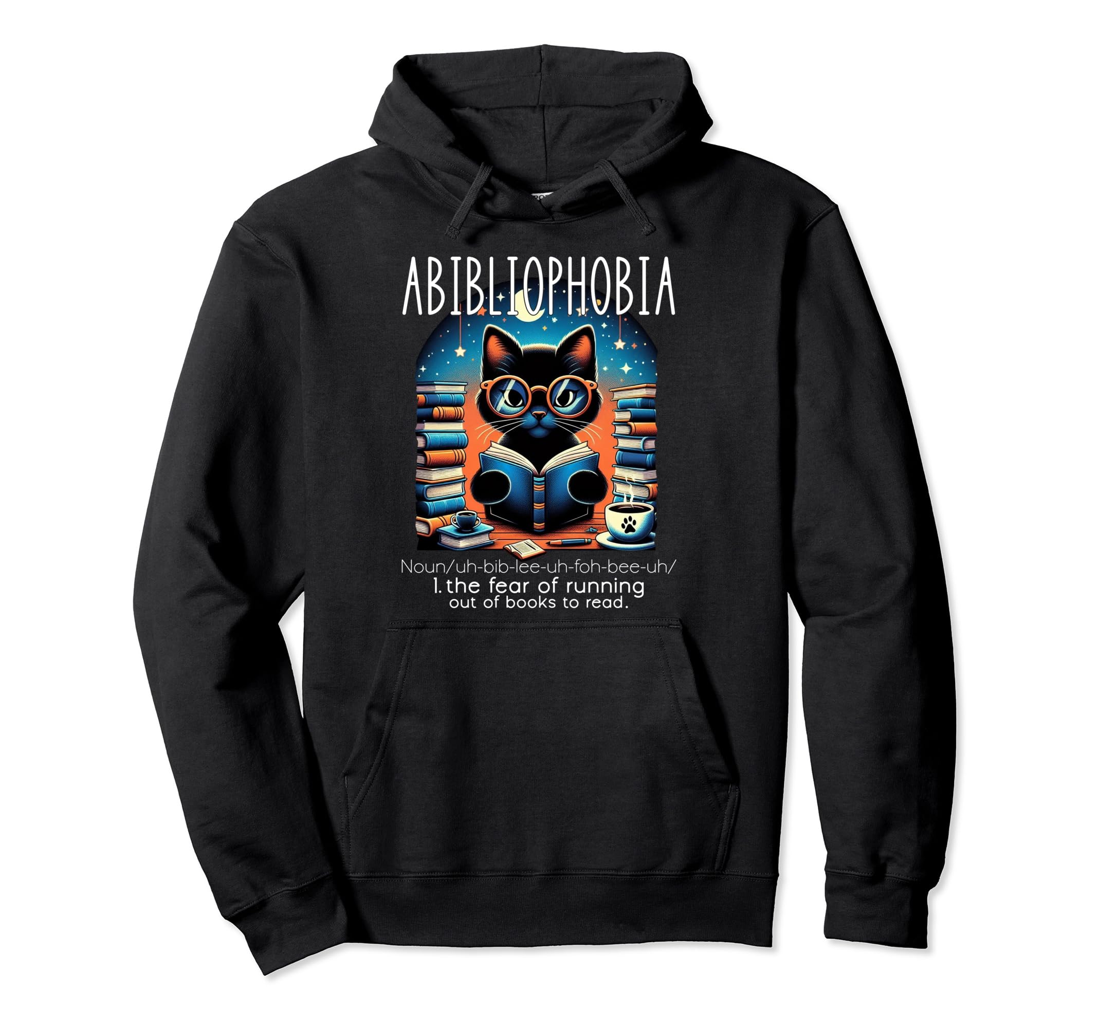 Abibliophobia Funny Cat Reading Hoodie - Minimalist Print Men Women - T-Shirt, Sweatshirt, Hoodie