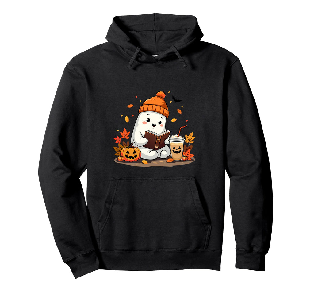 Ghost Reading Book Halloween Autumn Fall Hoodie - Trendy Graphic Unisex - T-Shirt, Sweatshirt, Hoodie