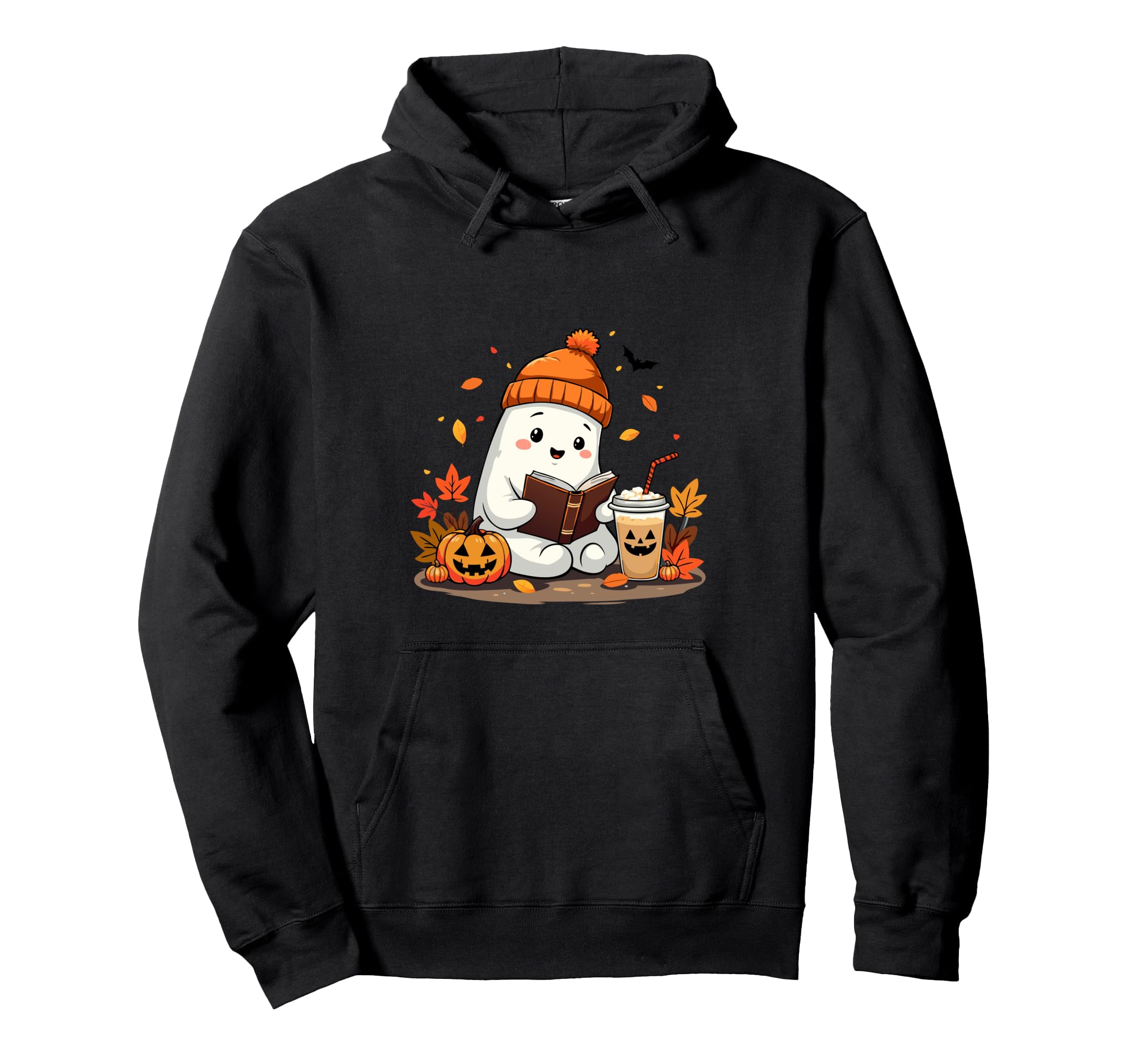 Ghost Reading Book Halloween Autumn Fall Hoodie - Trendy Graphic Unisex - T-Shirt, Sweatshirt, Hoodie