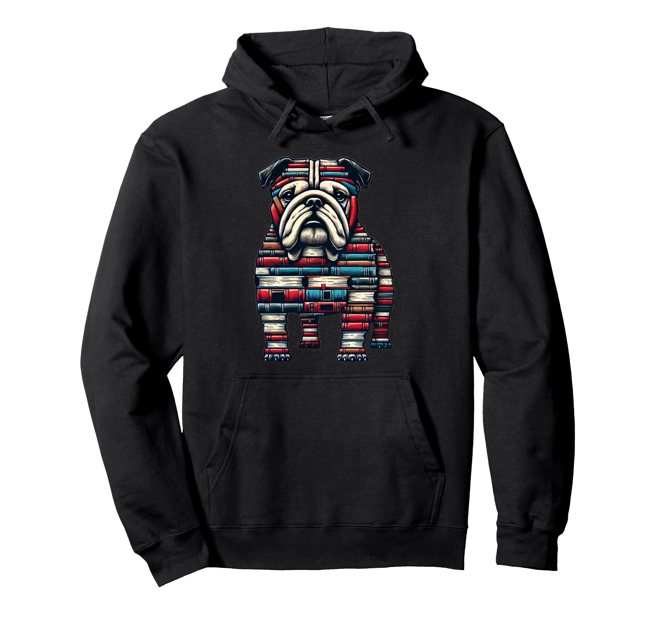 Books English Bulldog Dog Book Lover Hoodie - Graphic Print Men Women - T-Shirt, Sweatshirt, Hoodie
