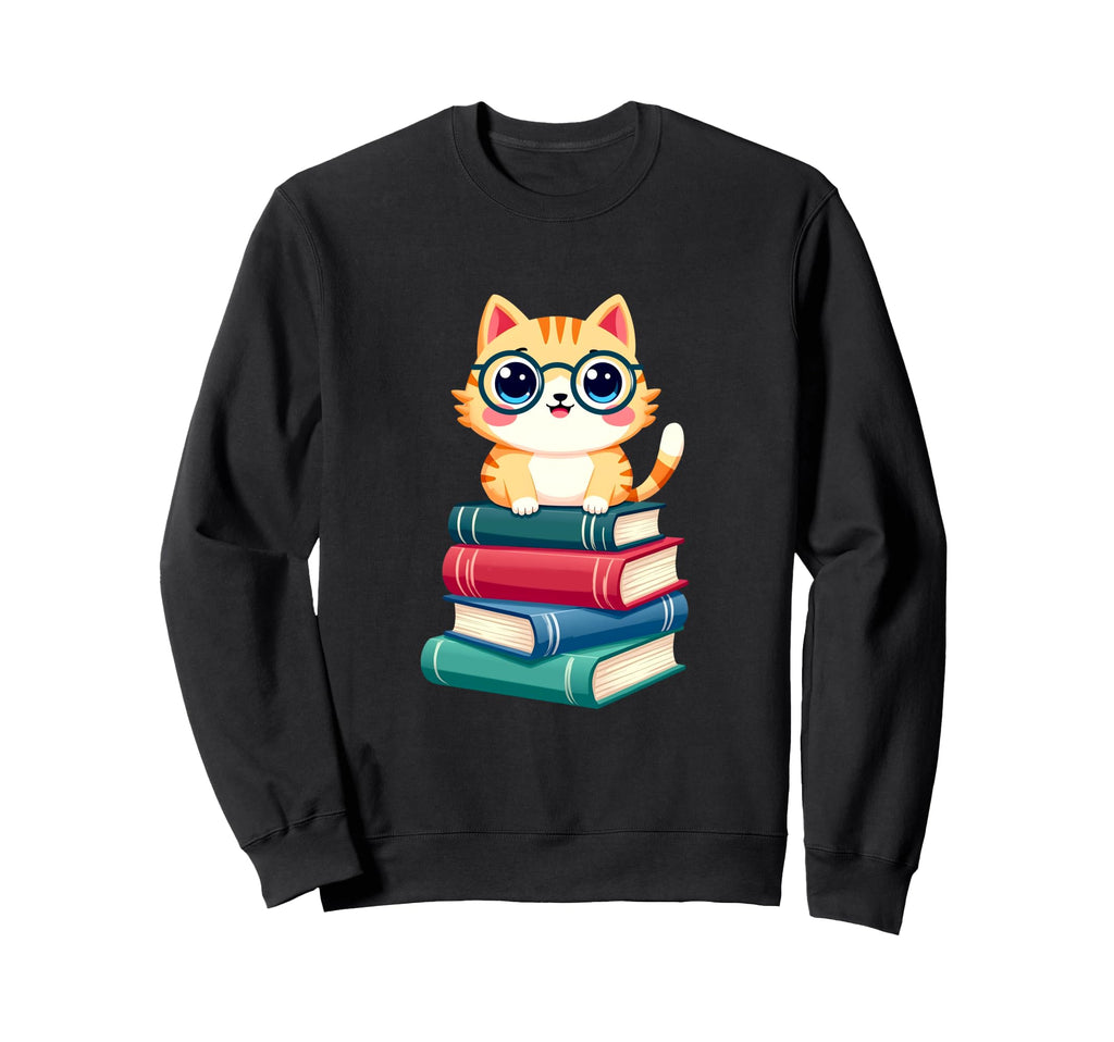 Funny Book Cat Librarian Nerd Kitty Sweatshirt - Trendy Graphic for Adults - T-Shirt, Sweatshirt, Hoodie