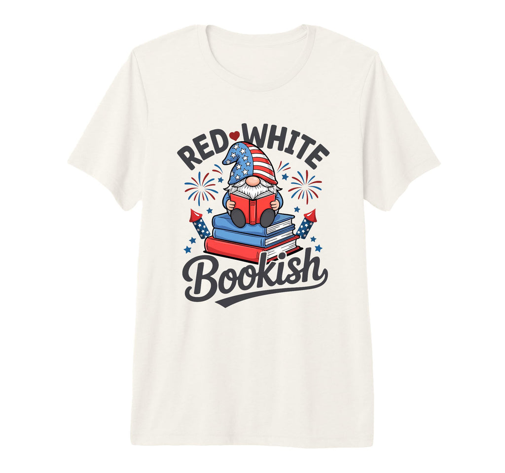 Red White Bookish Gnome Book Tri T-Shirt - Fun Novelty Design for Adults - T-Shirt, Sweatshirt, Hoodie
