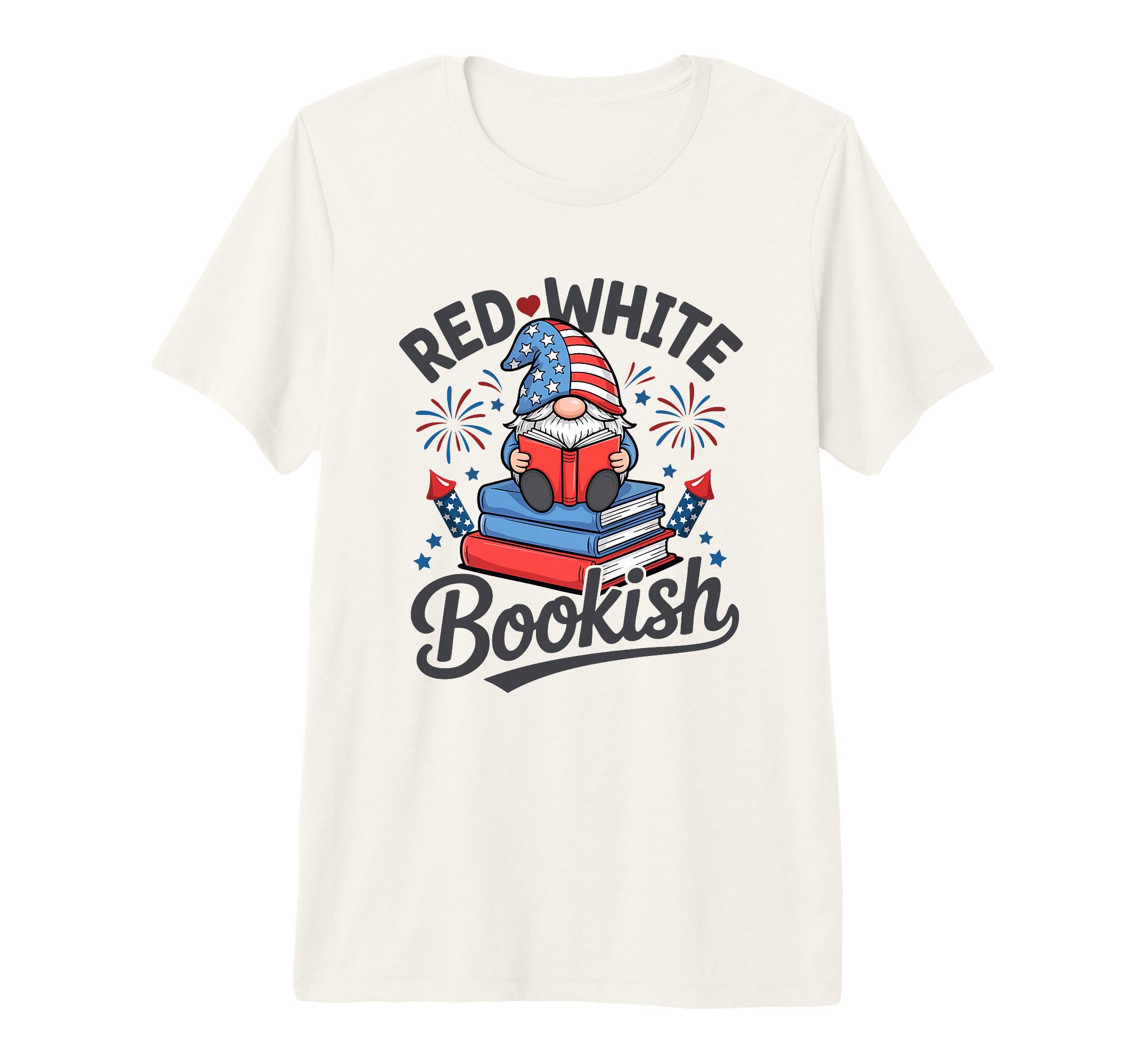 Red White Bookish Gnome Book Tri T-Shirt - Fun Novelty Design for Adults - T-Shirt, Sweatshirt, Hoodie