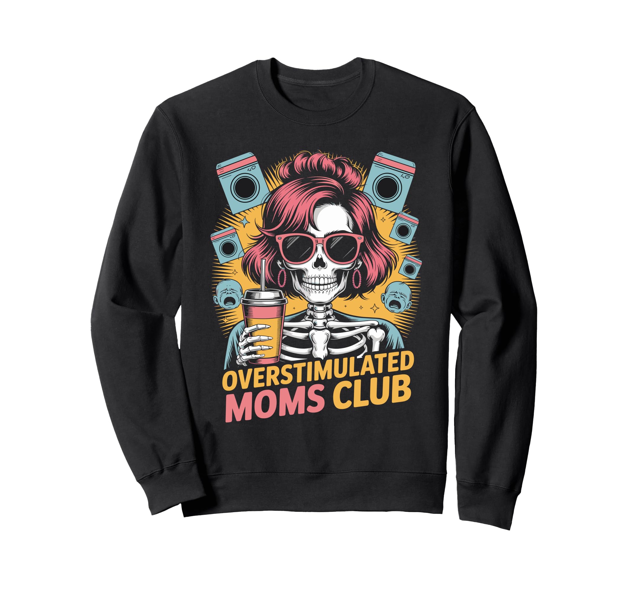 Moms Club Groovy Overstimulated Hoodie - Unique Graphic Unisex - T-Shirt, Sweatshirt, Hoodie