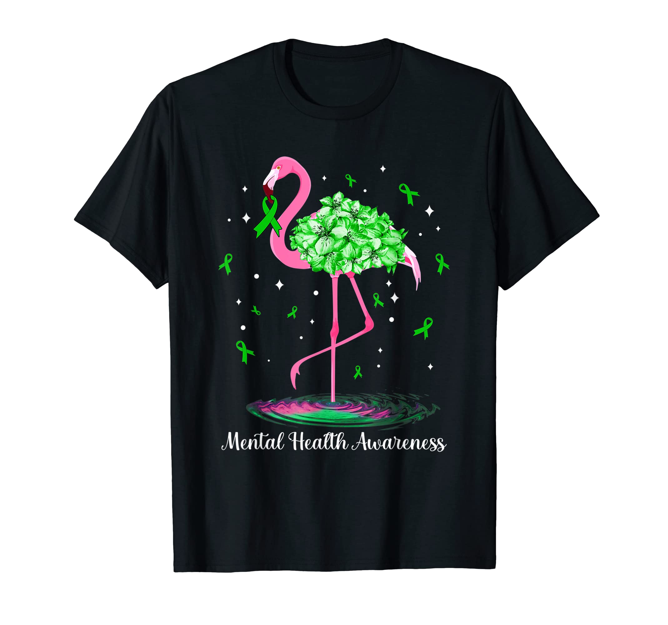 Flamingo Green Ribbon Mental Health T-Shirt - Minimalist Print Unisex - T-Shirt, Sweatshirt, Hoodie