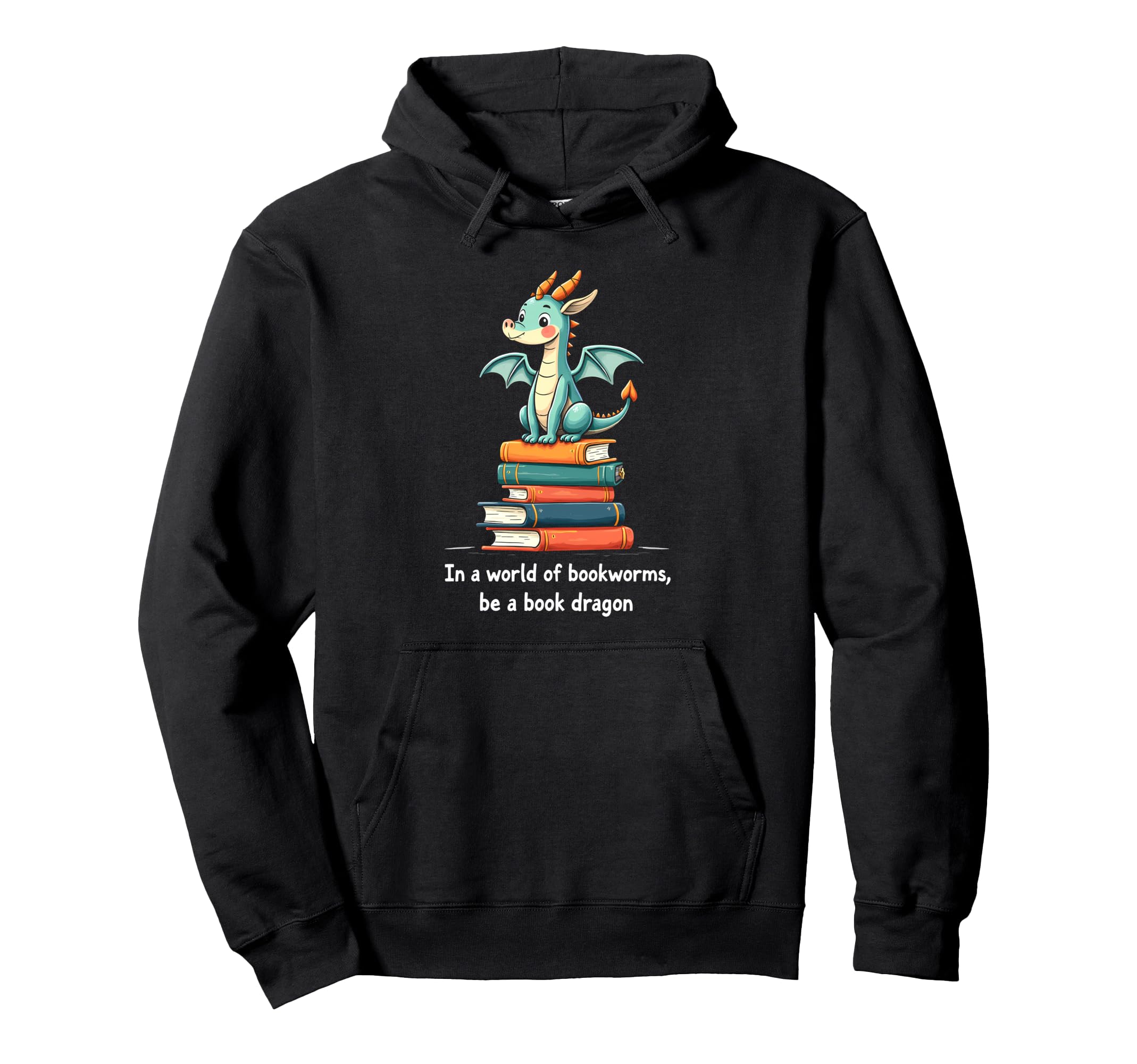 Dragon Atop Books Playful Reading Hoodie - Fun Novelty Design Men Women - T-Shirt, Sweatshirt, Hoodie