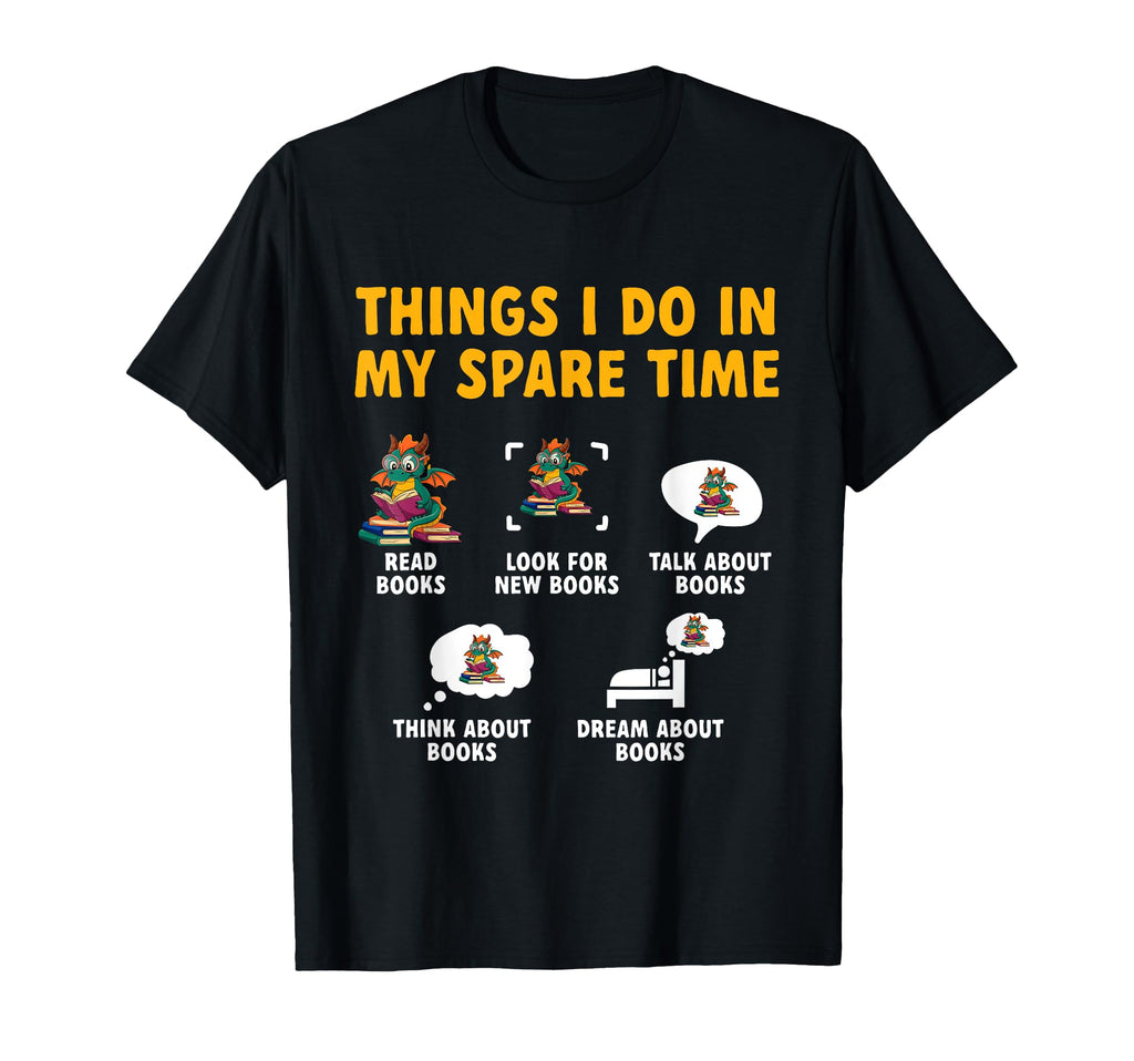 Dragon Reading Things I Do My Spare T-Shirt - Aesthetic Graphic for Adults - T-Shirt, Sweatshirt, Hoodie