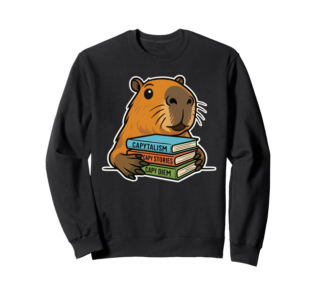 Capybara Book Nerd Librarian Funny Sweatshirt - Custom Art Print Men Women - T-Shirt, Sweatshirt, Hoodie