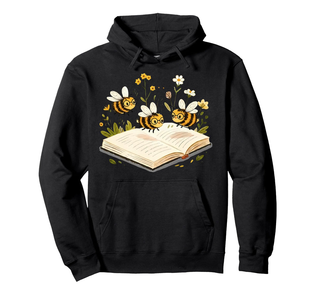 Floral Bumble Bee Reading Book Hoodie - Minimalist Print Men Women - T-Shirt, Sweatshirt, Hoodie