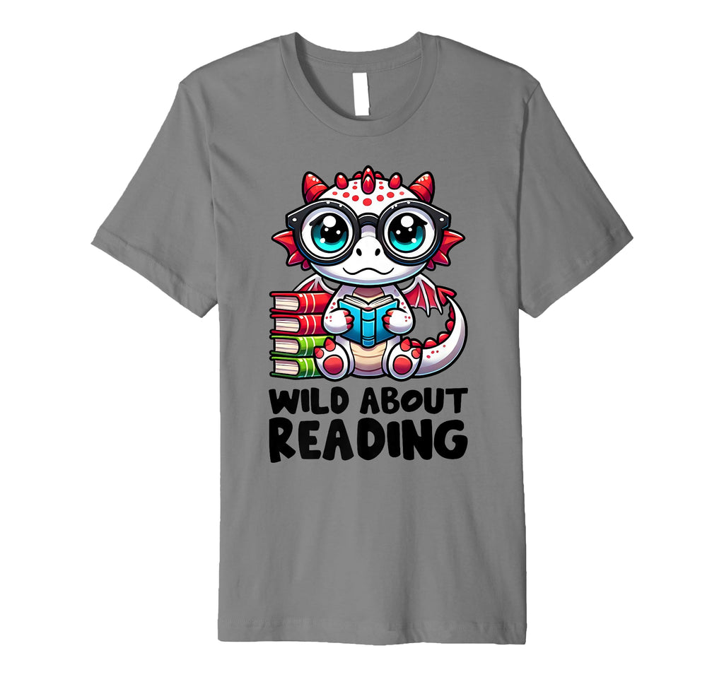 Wild About Reading Book Lover Dragon T-Shirt - Minimalist Print for Adults - T-Shirt, Sweatshirt, Hoodie