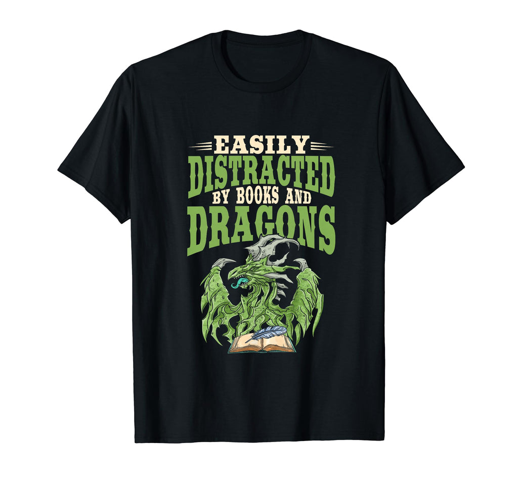 Book Nerd Easily Distracted Books Dragon T-Shirt - Aesthetic Graphic Unisex - T-Shirt, Sweatshirt, Hoodie