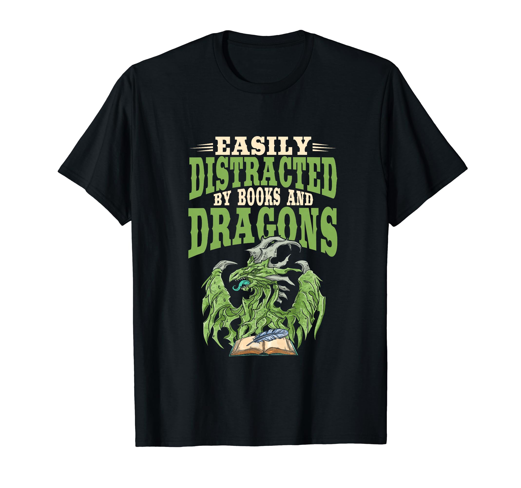 Book Nerd Easily Distracted Books Dragon T-Shirt - Aesthetic Graphic Unisex - T-Shirt, Sweatshirt, Hoodie
