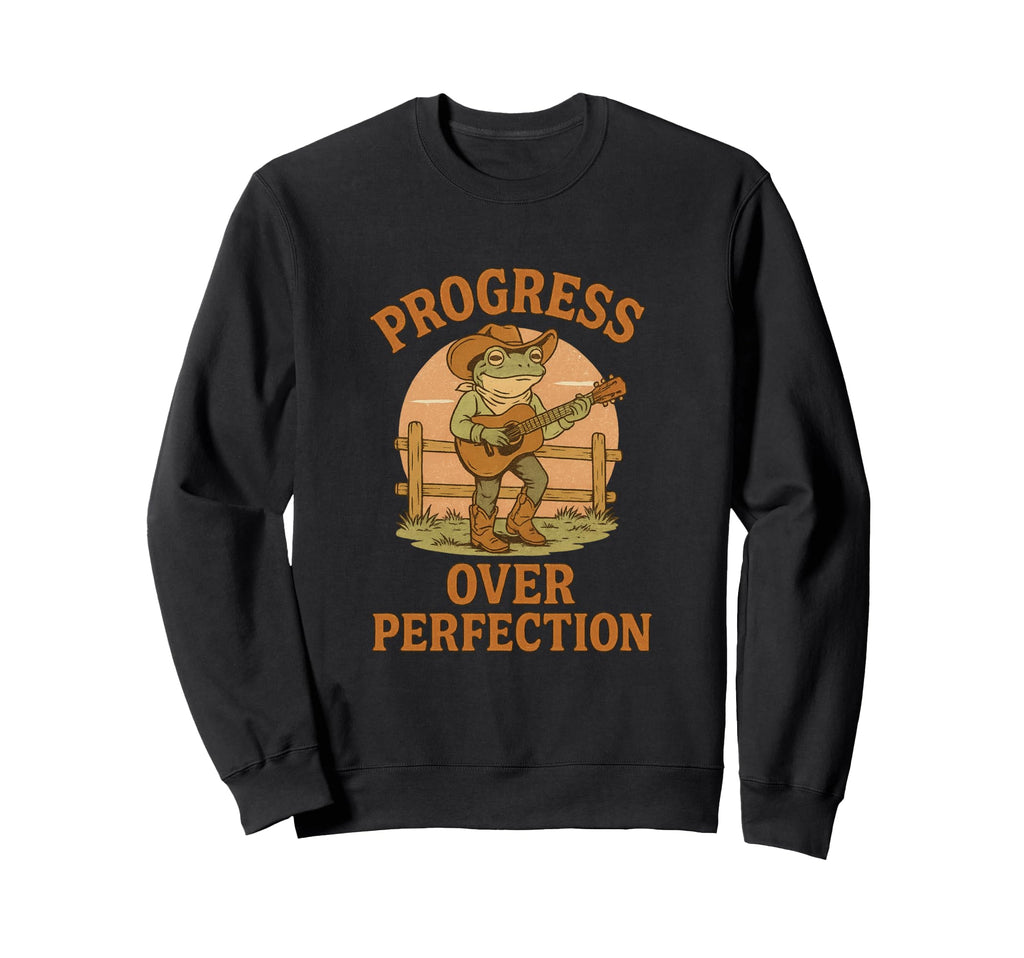 Progress Over Perfection Western Frog Sweatshirt - Minimalist Print Unisex - T-Shirt, Sweatshirt, Hoodie