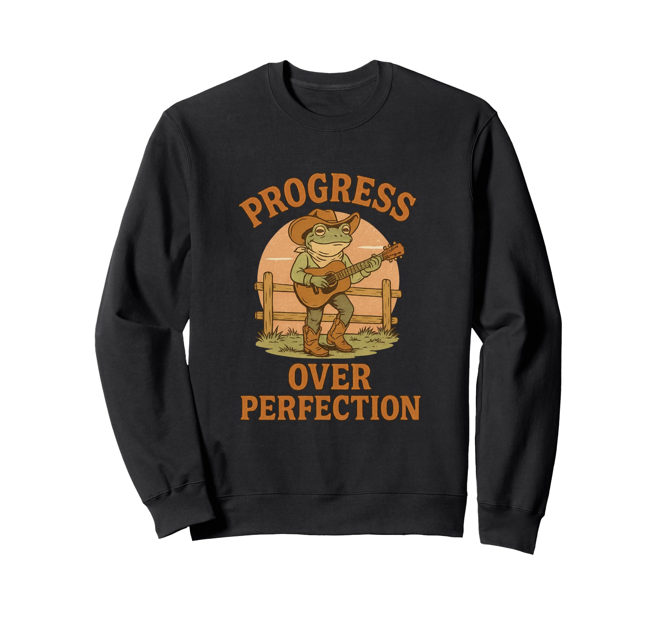 Progress Over Perfection Western Frog Sweatshirt - Minimalist Print Unisex - T-Shirt, Sweatshirt, Hoodie