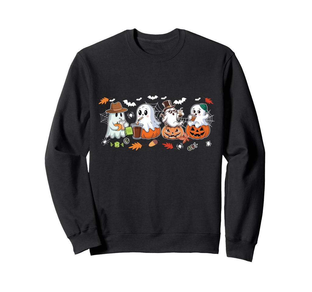 Ghost Drinking Coffee Halloween Sweatshirt - Aesthetic Graphic for Adults - T-Shirt, Sweatshirt, Hoodie