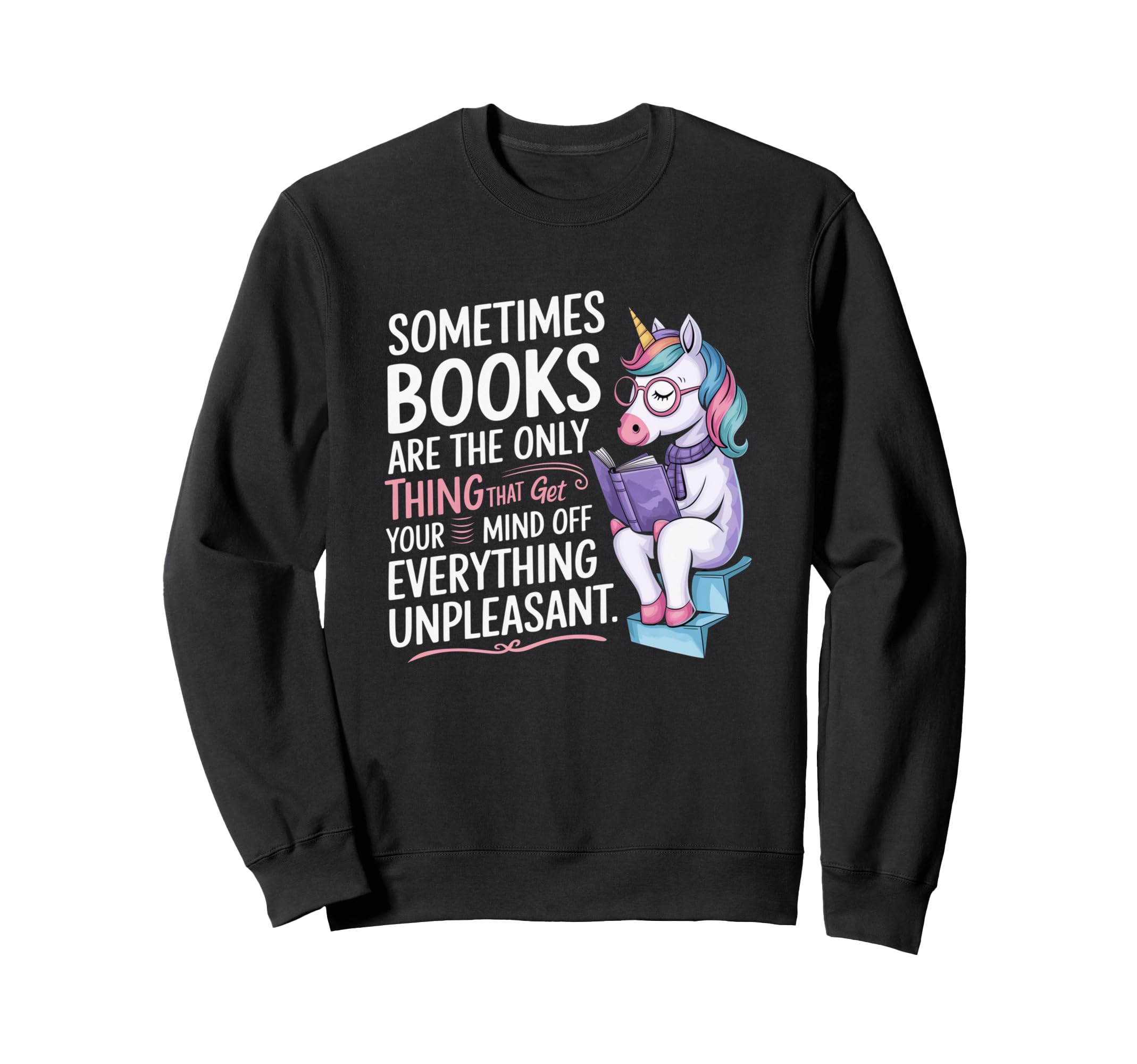 Funny Bookworm Unicorn Reading Book Sweatshirt - Graphic Print for Adults - T-Shirt, Sweatshirt, Hoodie