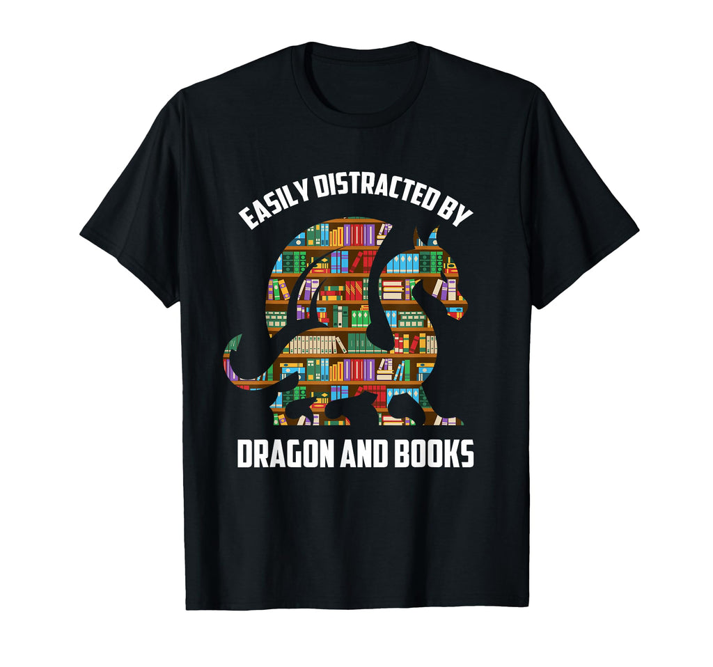 Easily Distracted Dragon And Books T-Shirt - Custom Art Print for Adults - T-Shirt, Sweatshirt, Hoodie