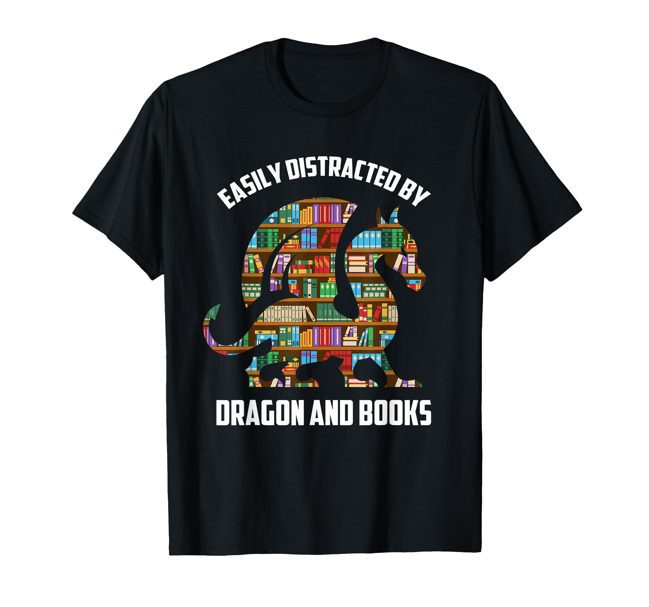 Easily Distracted Dragon And Books T-Shirt - Custom Art Print for Adults - T-Shirt, Sweatshirt, Hoodie