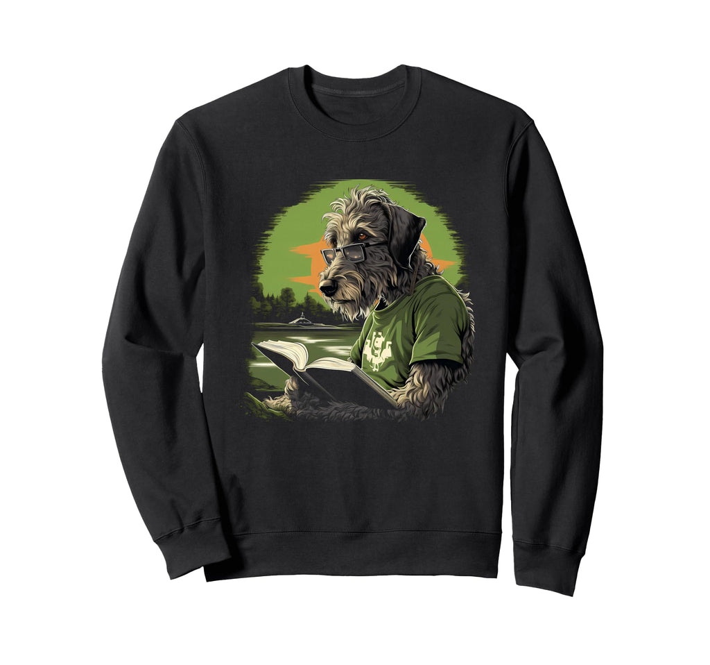 Outdoors Irish Wolfhound Dog Reading Sweatshirt - Streetwear Style Unisex - T-Shirt, Sweatshirt, Hoodie