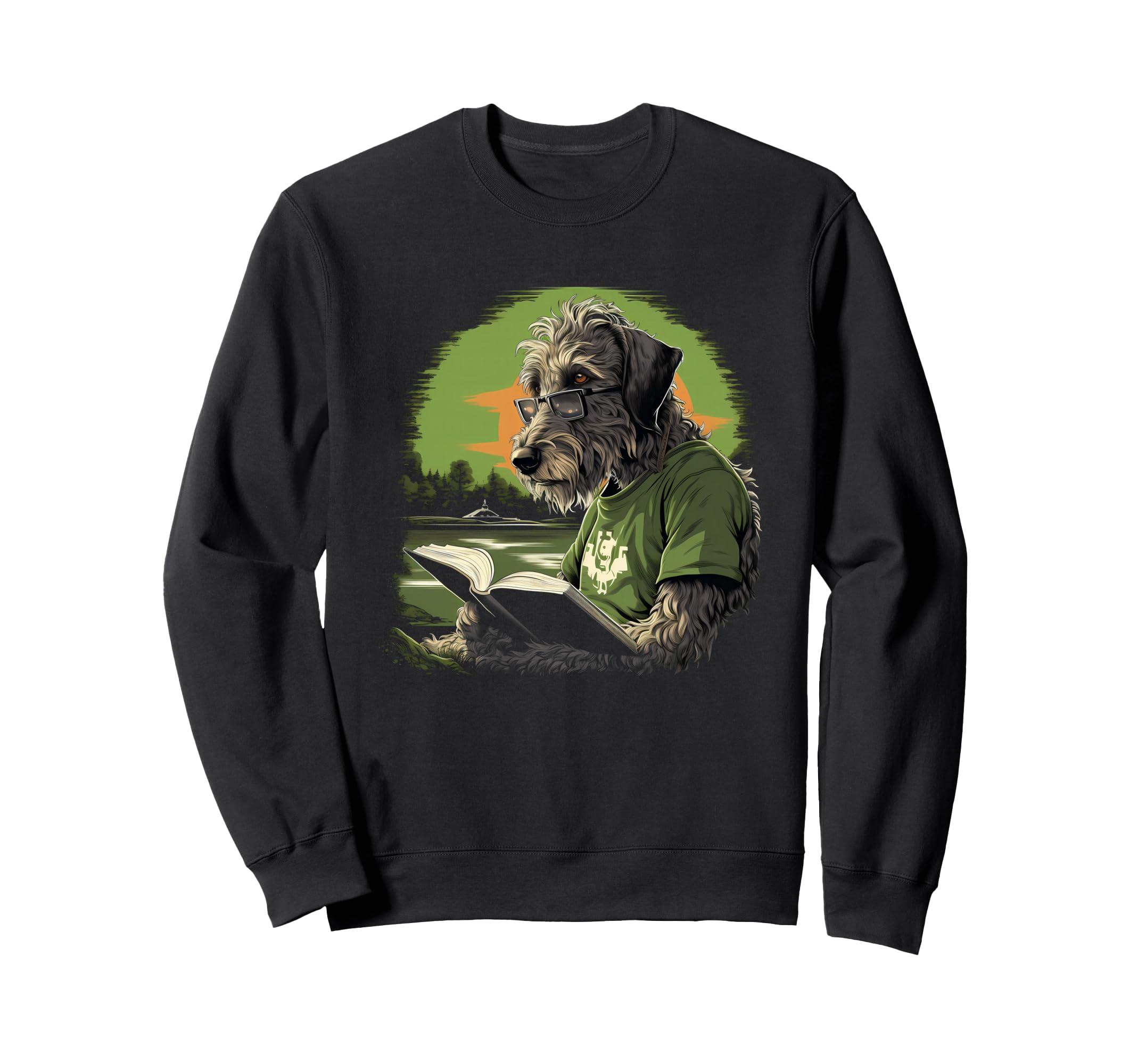 Outdoors Irish Wolfhound Dog Reading Sweatshirt - Streetwear Style Unisex - T-Shirt, Sweatshirt, Hoodie