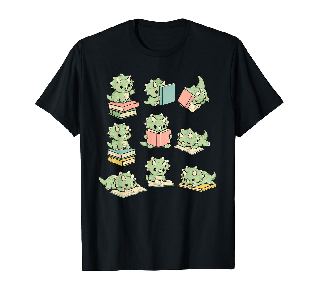 Triceratops Dinosaur Reading Book T-Shirt - Aesthetic Graphic Men Women - T-Shirt, Sweatshirt, Hoodie