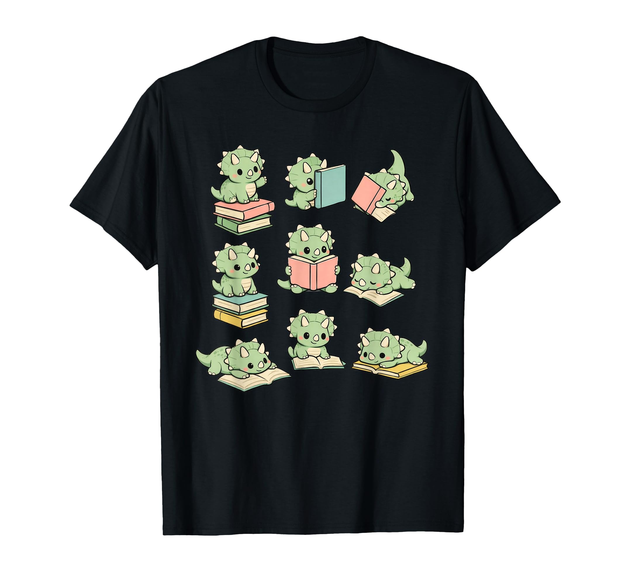 Triceratops Dinosaur Reading Book T-Shirt - Aesthetic Graphic Men Women - T-Shirt, Sweatshirt, Hoodie