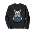 Cat Reading Book Nerd Kitty Bookworm Sweatshirt - Unique Graphic Unisex - T-Shirt, Sweatshirt, Hoodie