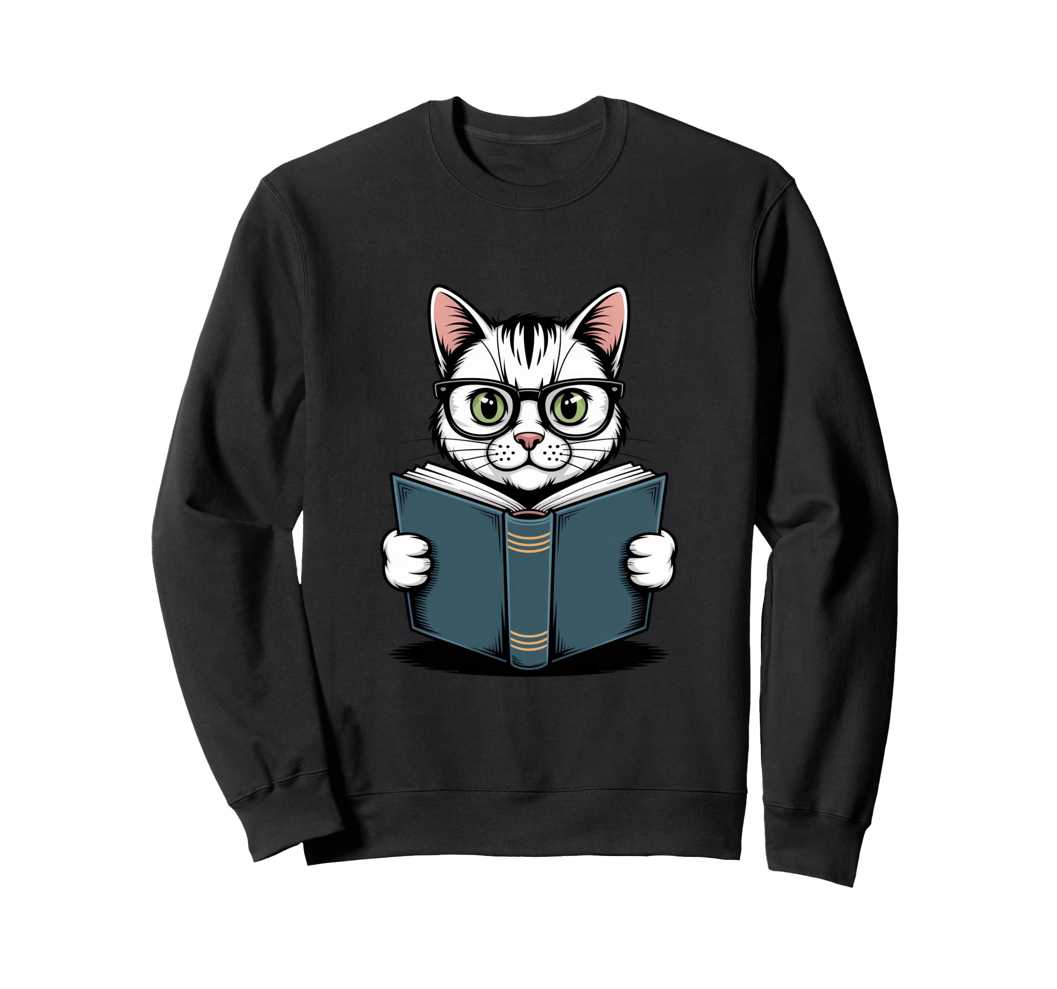 Cat Reading Book Nerd Kitty Bookworm Sweatshirt - Unique Graphic Unisex - T-Shirt, Sweatshirt, Hoodie