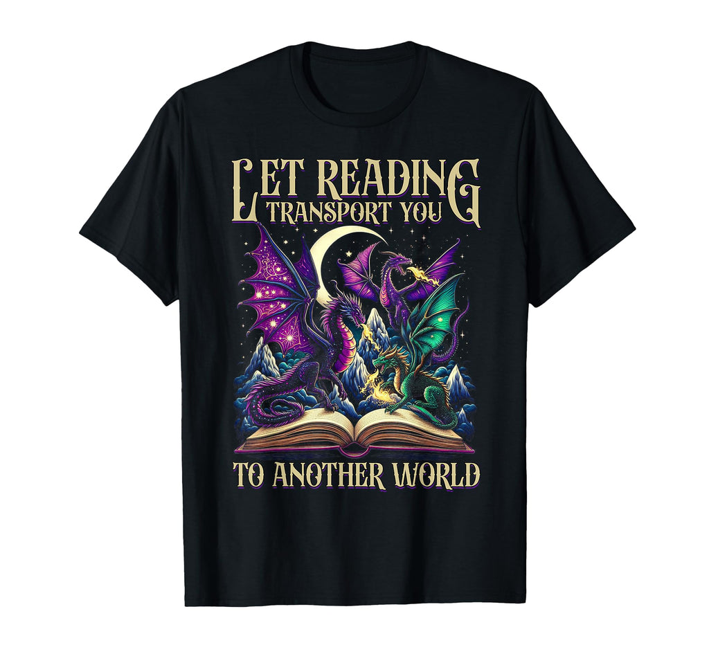Book Lover Dragon Reading T-Shirt - Fun Novelty Design for Adults - T-Shirt, Sweatshirt, Hoodie