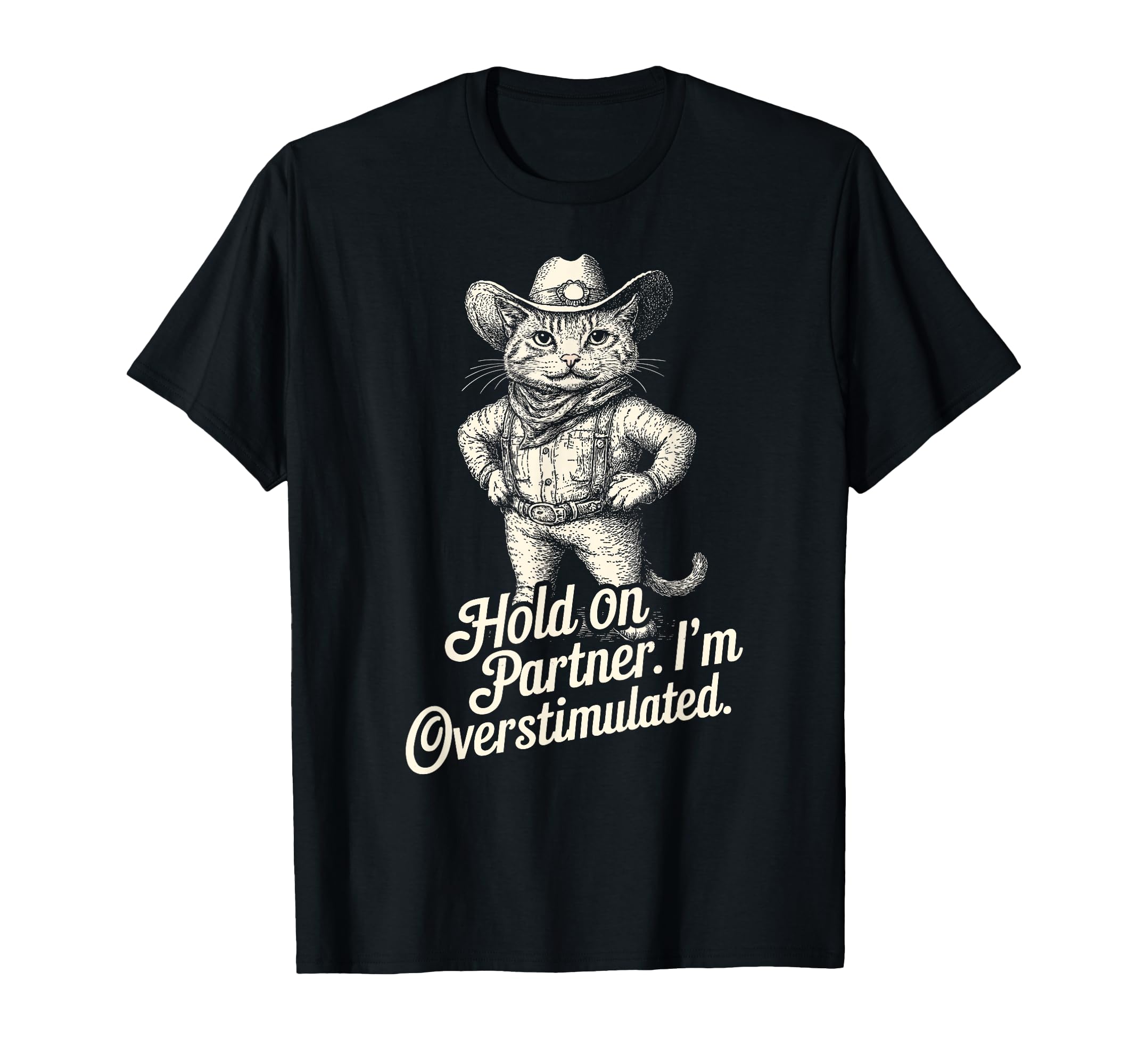 Hold Partner Im Overstimulated Cat Funny T-Shirt - Trendy Graphic Unisex - T-Shirt, Sweatshirt, Hoodie